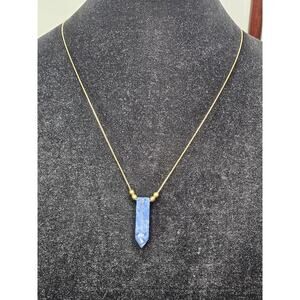 Signed 925 Gold Plated - Blue Pillar Stone Necklace Adjustable 24" (Mild wear)